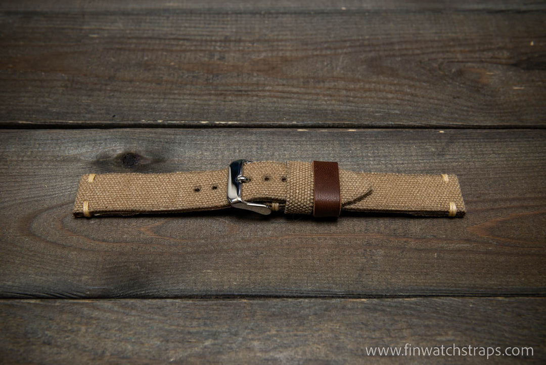 Vintage washed canvas watch strap, handmade to order, full customisation options.
