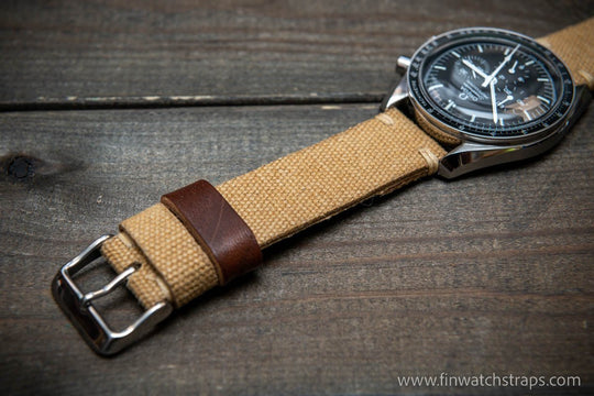 Vintage washed canvas watch strap, handmade to order, full customisation options.