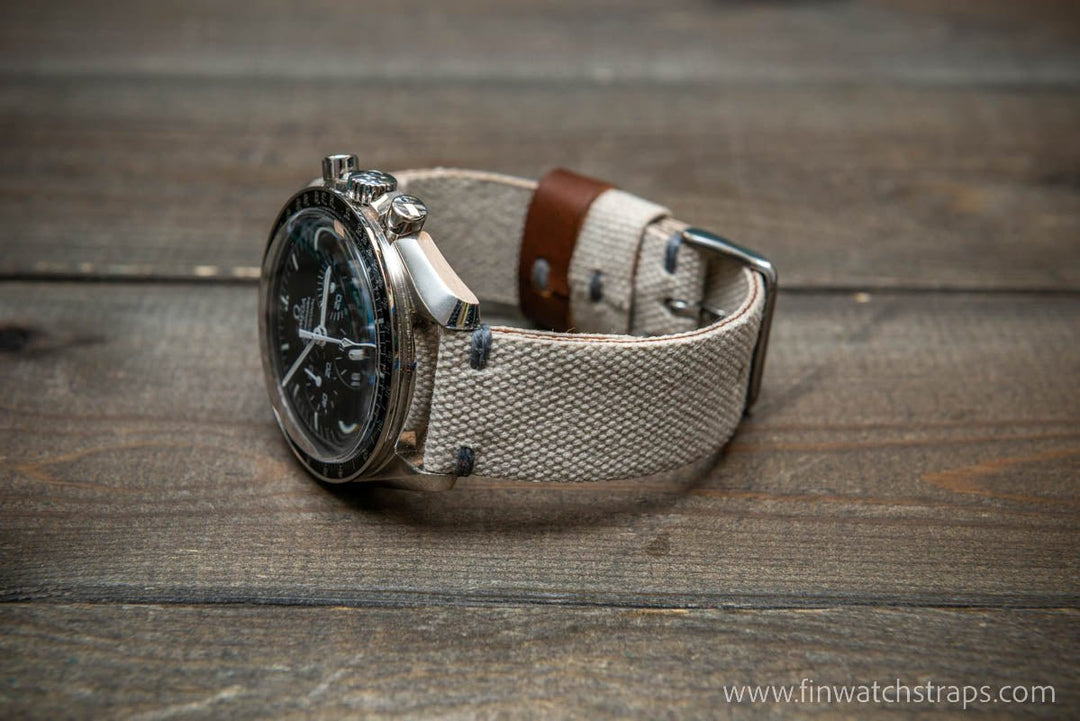Vintage washed canvas watch strap, handmade to order, full customisation options.