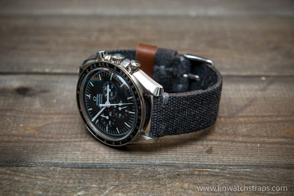 Vintage washed canvas watch strap, handmade to order, full customisation options