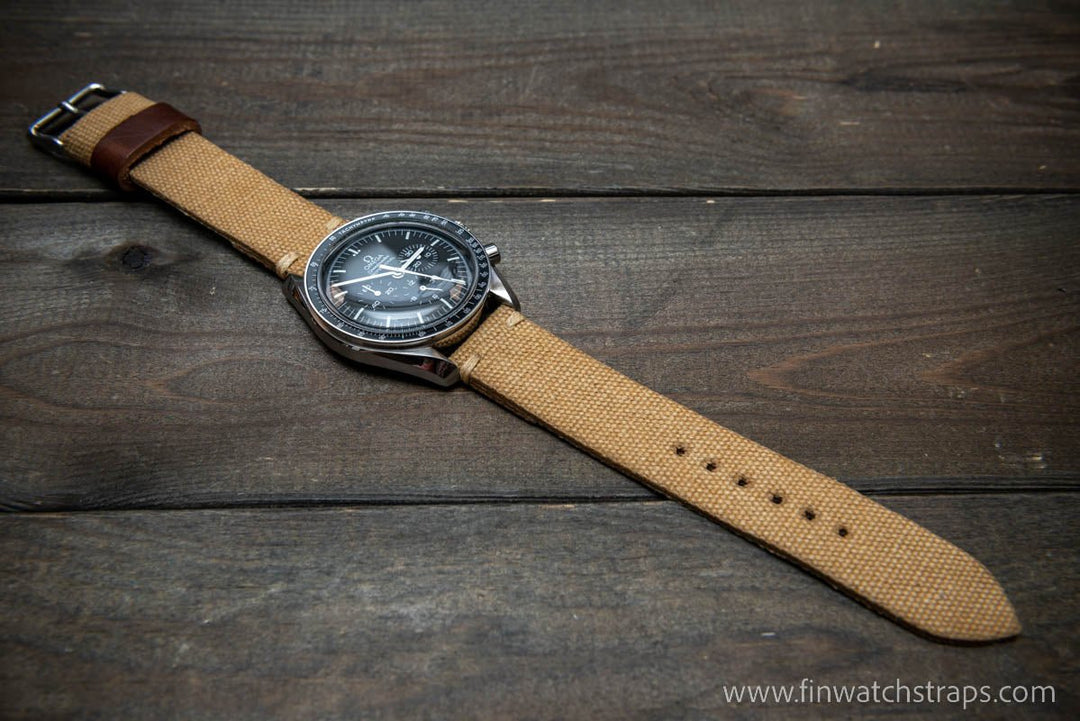 Vintage washed canvas watch strap, handmade to order, full customisation options.