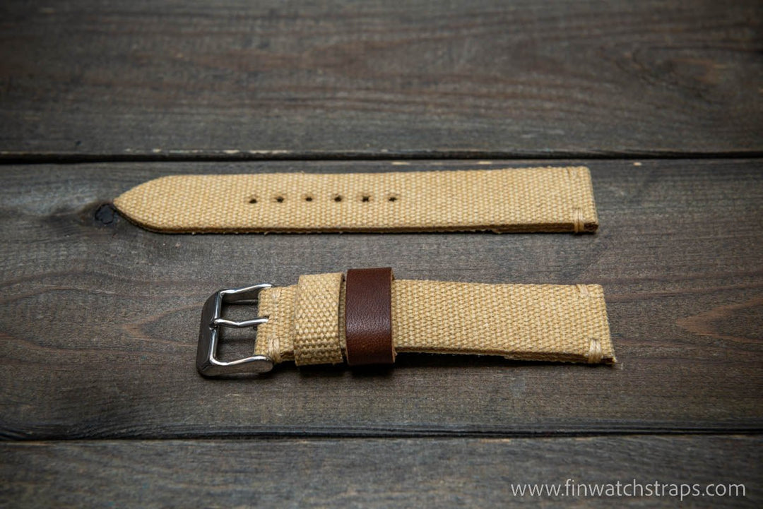 Vintage washed canvas watch strap, handmade to order, full customisation options