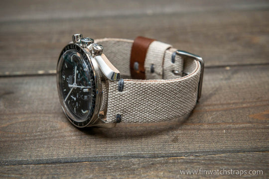 Vintage washed canvas watch strap, handmade to order, full customisation options.