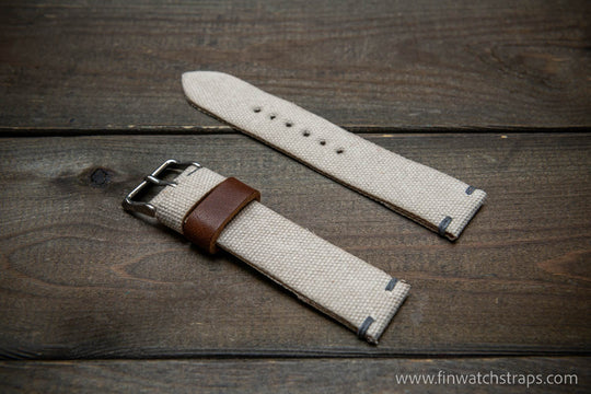 Vintage washed canvas watch strap, handmade to order, full customisation options.