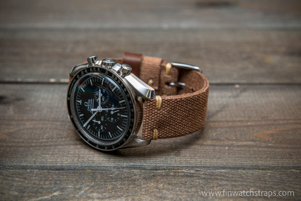 Vintage washed canvas watch strap, handmade to order, full customisation options.