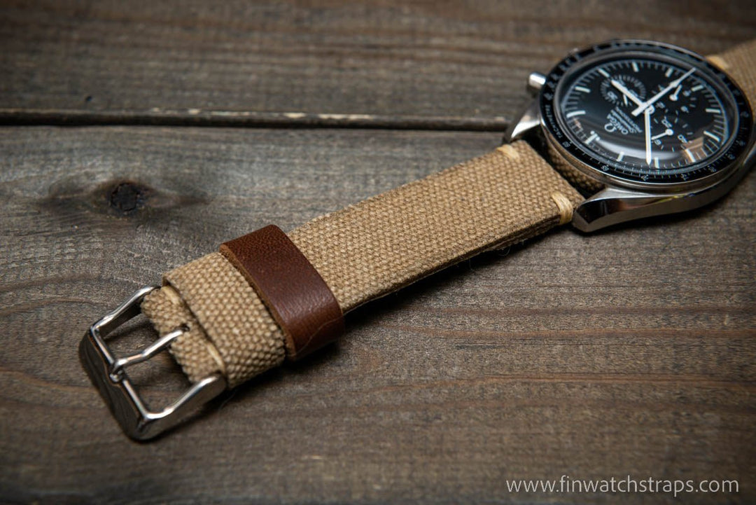 Vintage washed canvas watch strap, handmade to order, full customisation options.