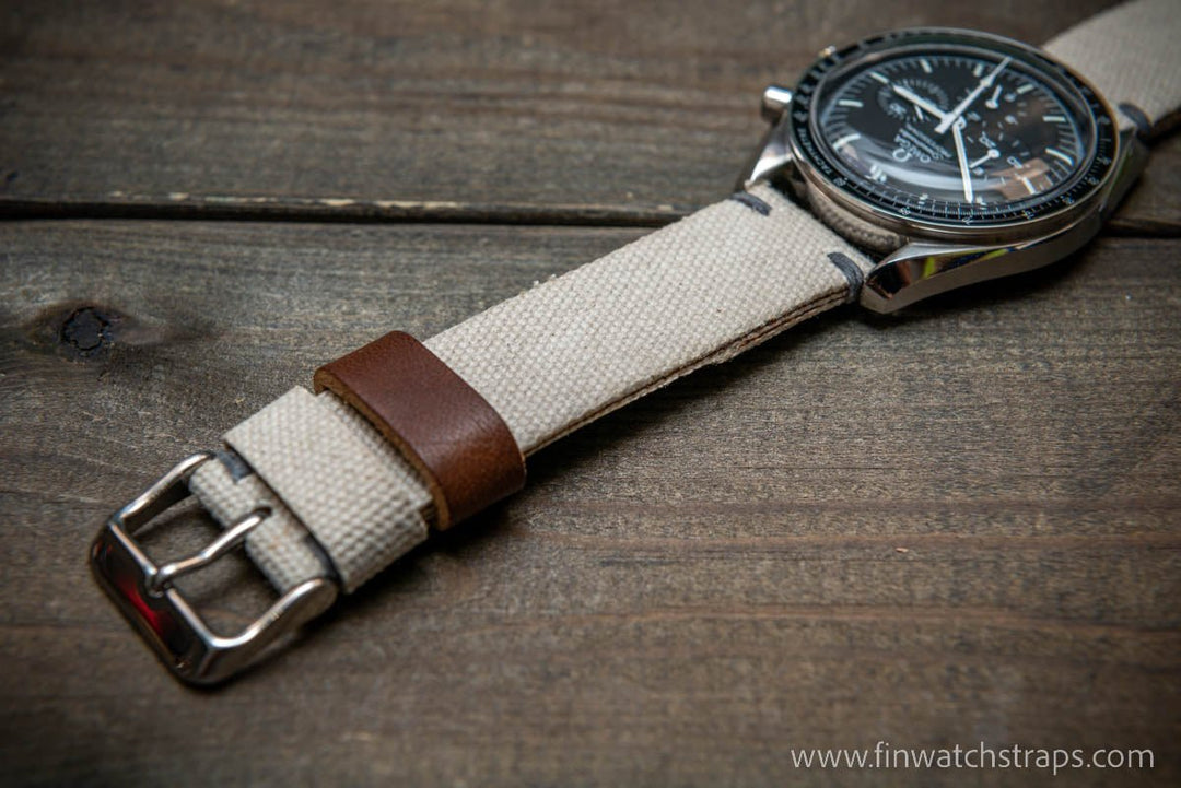 Vintage washed canvas watch strap, handmade to order, full customisation options.