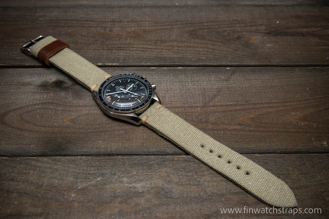 Vintage washed canvas watch strap, handmade to order, full customisation options.