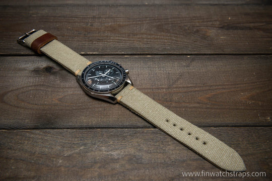 Vintage washed canvas watch strap, handmade to order, full customisation options.