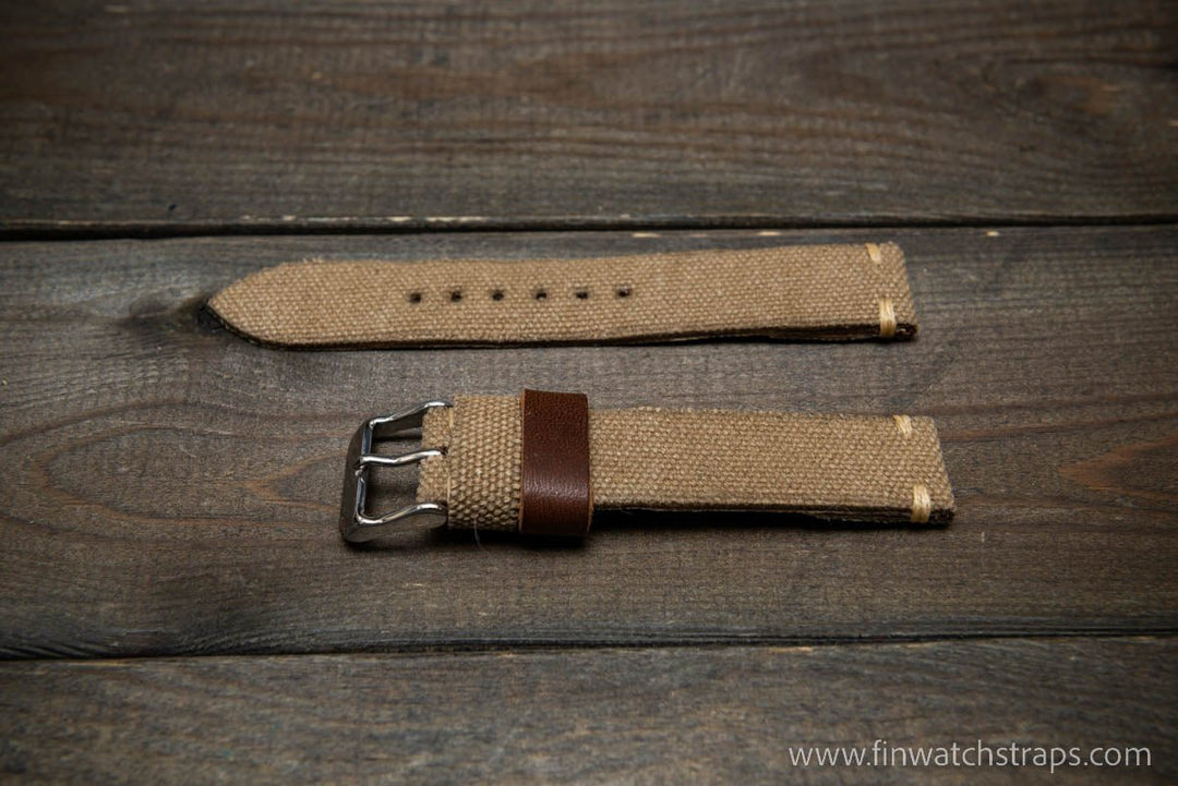 Vintage washed canvas watch strap, handmade to order, full customisation options.