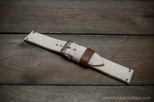 Vintage washed canvas watch strap, handmade to order, full customisation options.
