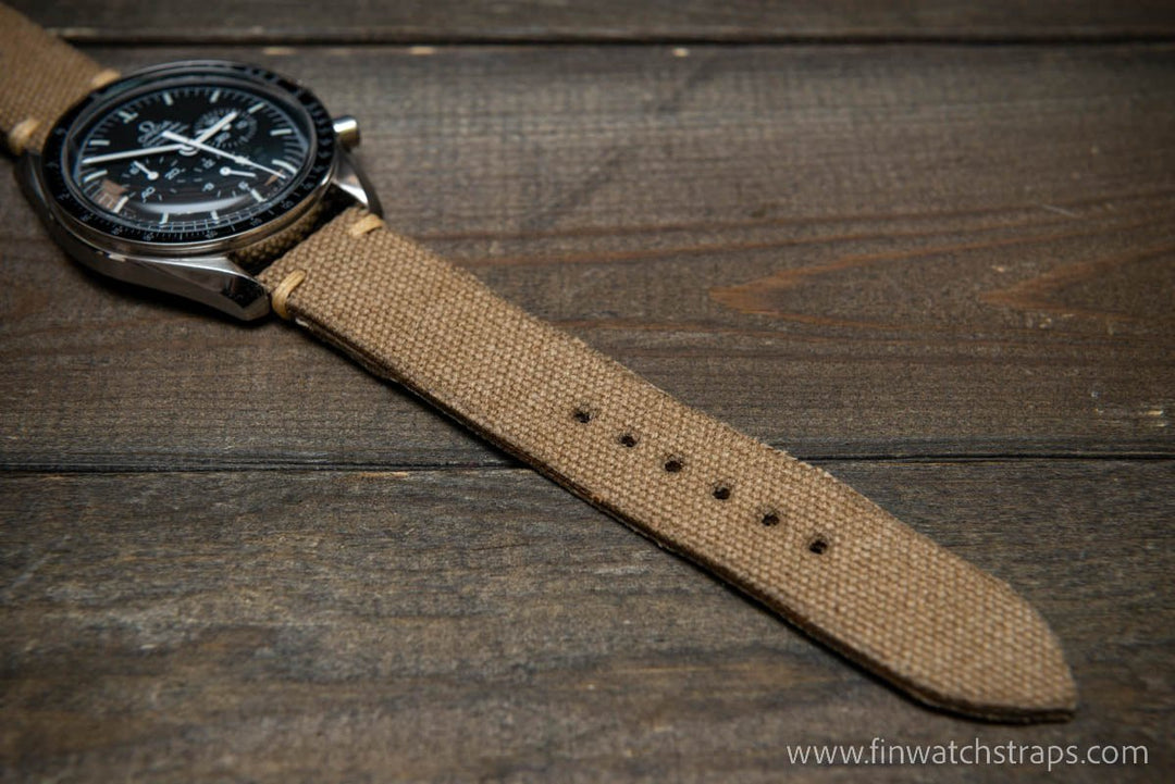 Vintage washed canvas watch strap, handmade to order, full customisation options.