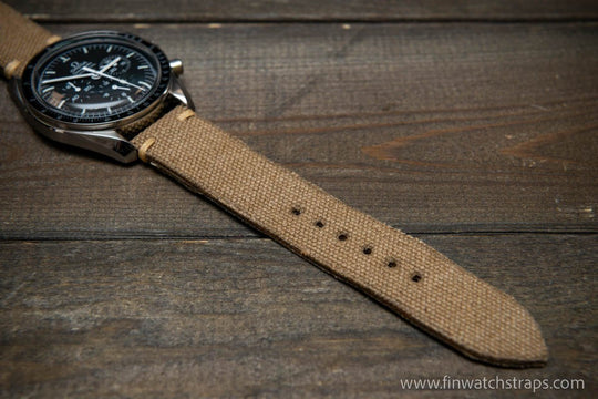 Vintage washed canvas watch strap, handmade to order, full customisation options.