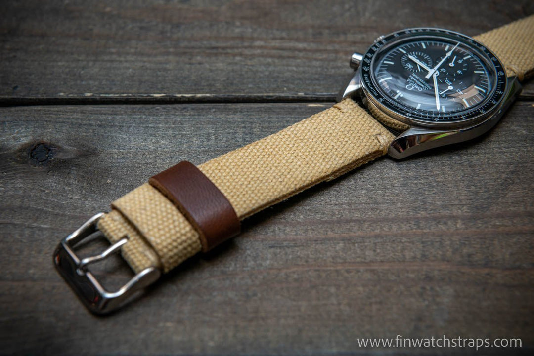 Vintage washed canvas watch strap, handmade to order, full customisation options