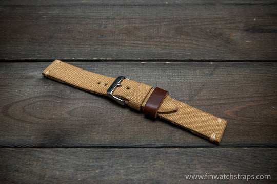 Vintage washed canvas watch strap, handmade to order, full customisation options.