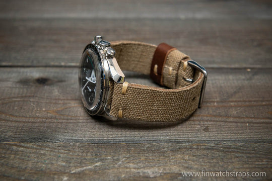 Vintage washed canvas watch strap, handmade to order, full customisation options.