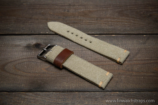 Vintage washed canvas watch strap, handmade to order, full customisation options.