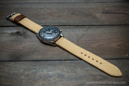 Vintage washed canvas watch strap, handmade to order, full customisation options