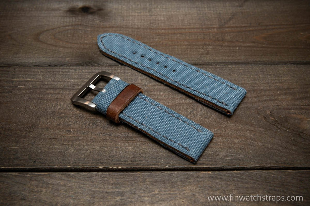 Vintage washed canvas watch strap, handmade to order, full customisation options.