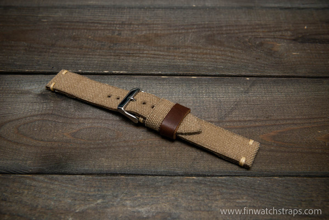 Vintage washed canvas watch strap, handmade to order, full customisation options.