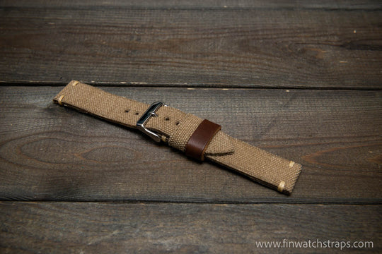 Vintage washed canvas watch strap, handmade to order, full customisation options.