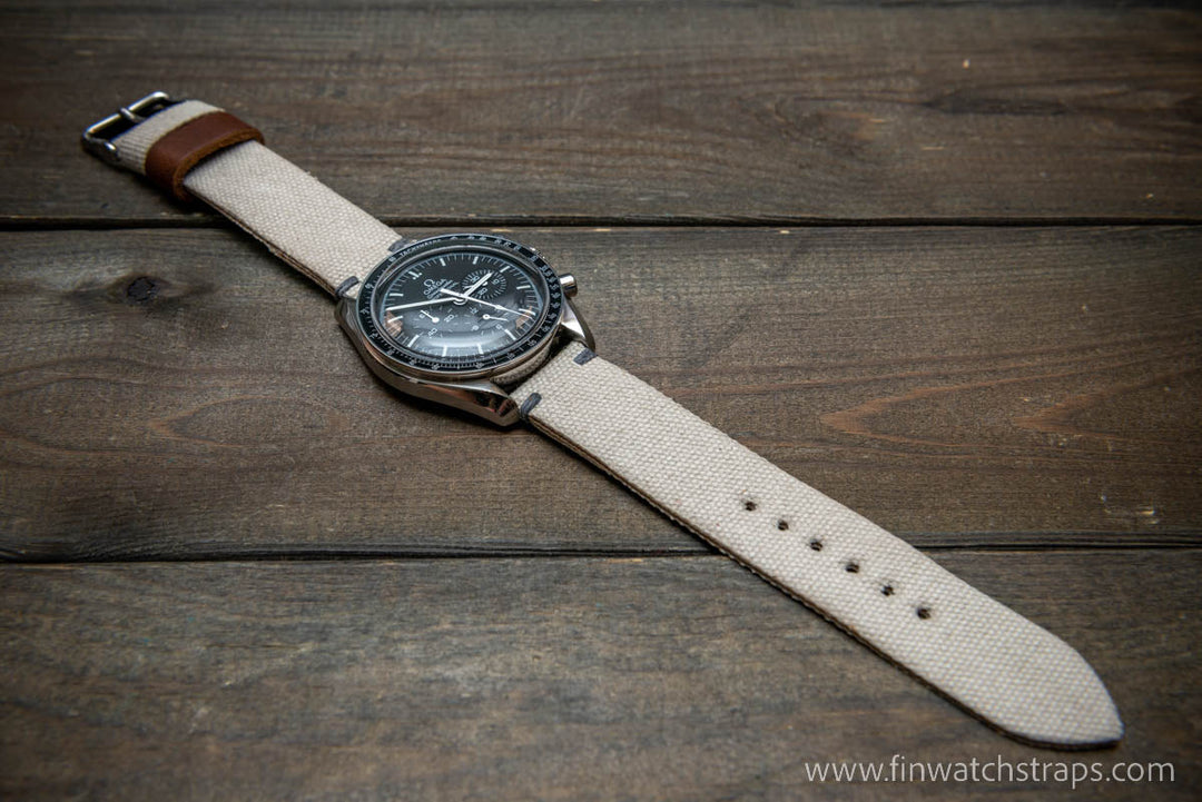Vintage washed canvas watch strap, handmade to order, full customisation options.