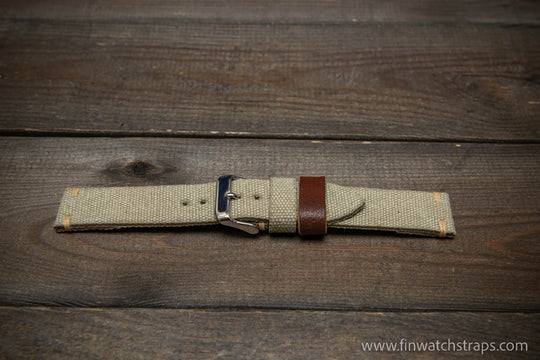 Vintage washed canvas watch strap, handmade to order, full customisation options.