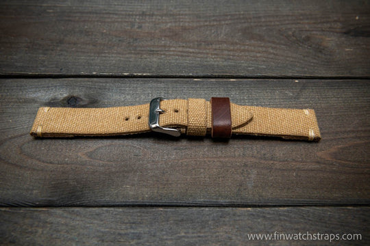 Vintage washed canvas watch strap, handmade to order, full customisation options.