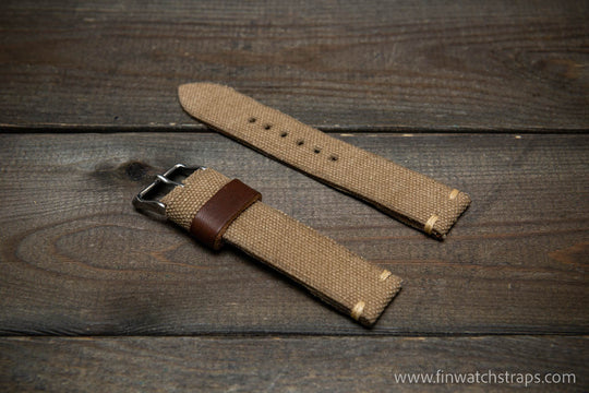 Vintage washed canvas watch strap, handmade to order, full customisation options.