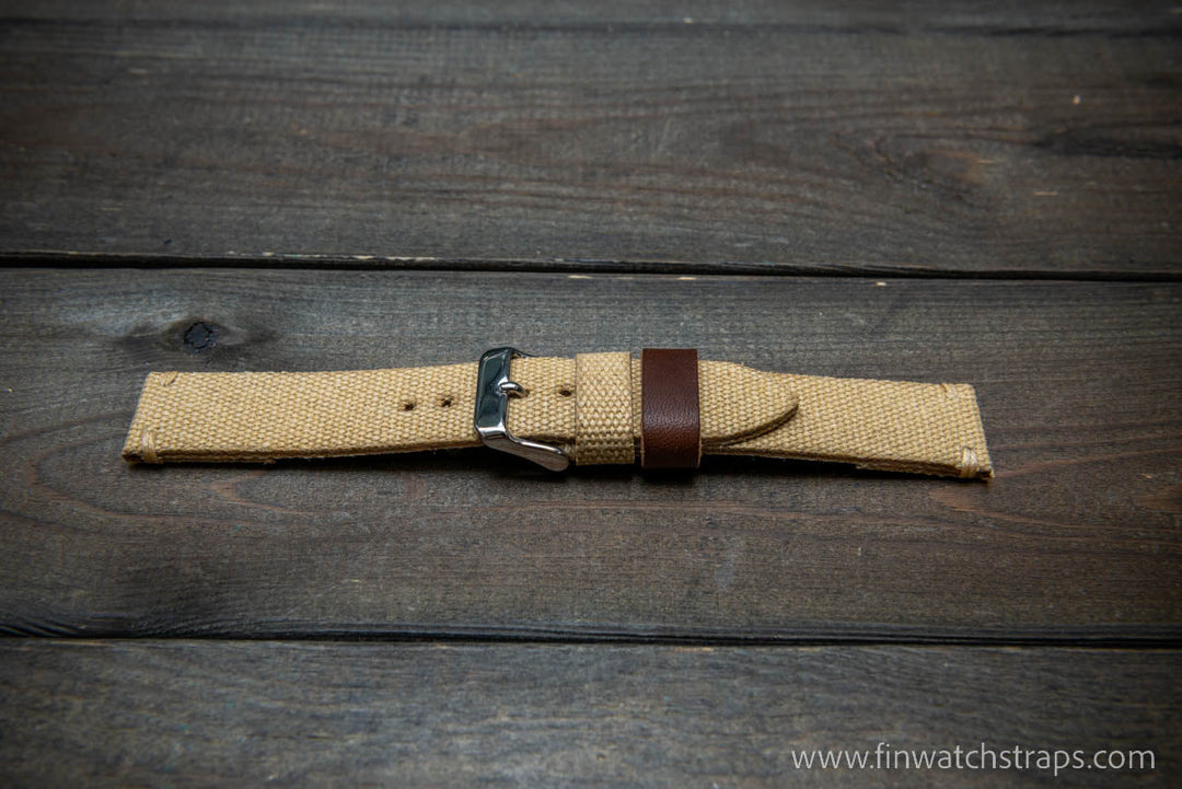 Vintage washed canvas watch strap, handmade to order, full customisation options