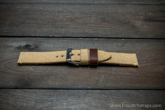Vintage washed canvas watch strap, handmade to order, full customisation options