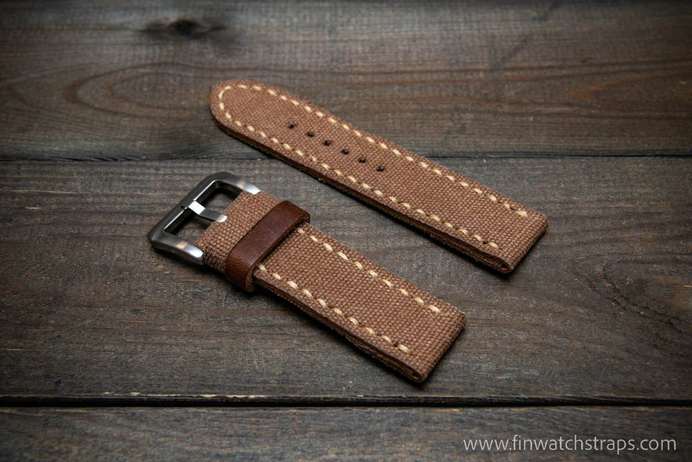 Vintage washed canvas watch strap, handmade to order, full customisation options.